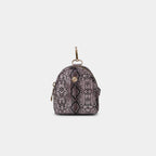 Purpleberry Viper taupe snake print micro backpack pouch front view