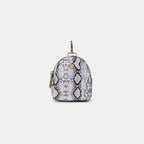 Purpleberry Viper white snake print micro backpack pouch front view