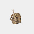 Side profile of Purpleberry Viper yellow snake print micro backpack pouch
