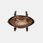 Interior view of beige Siena woven handbag showing spacious lined compartment with zipper and slip pocket