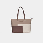 Purpleberry Terra geometric mocha office tote with structured color block design