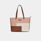 Purpleberry Terra geometric pink office tote with modern color block design and top zip closure