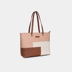 Geometric pink vegan leather office tote bag with structured shape and dual shoulder handles